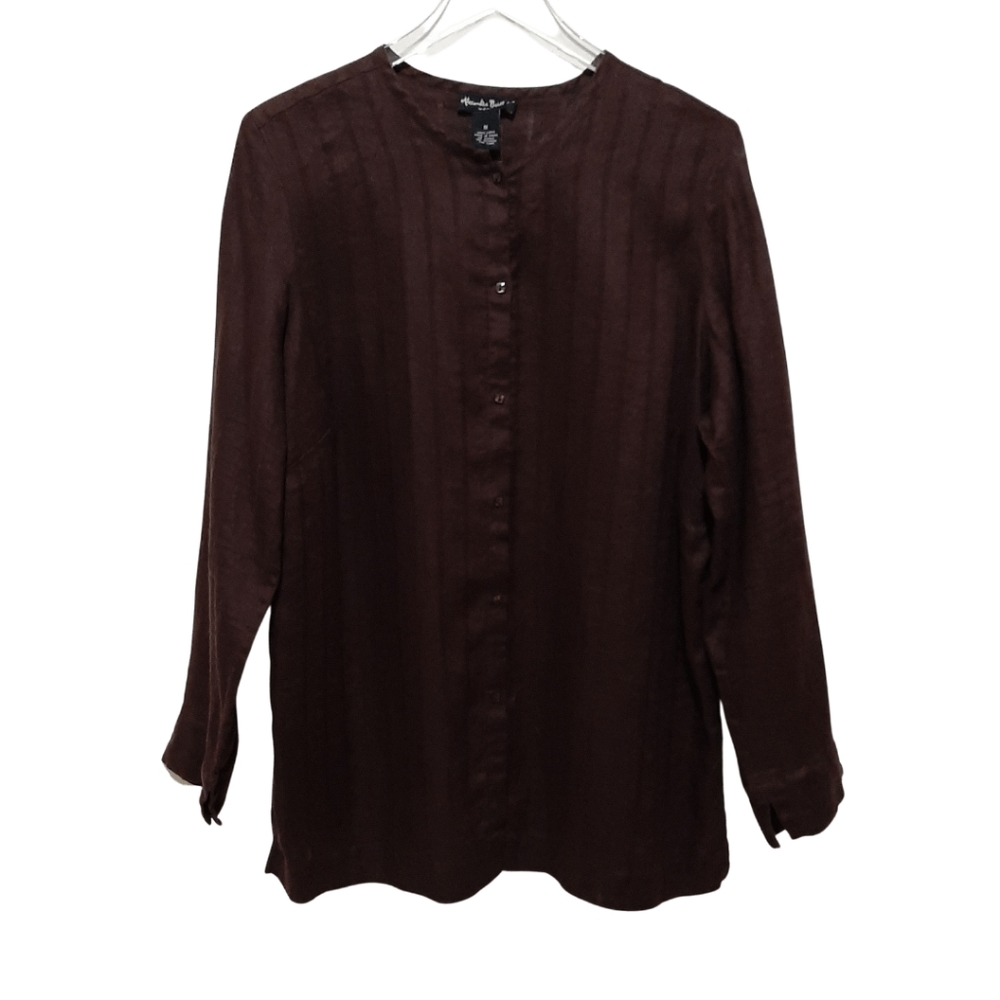 Alexandra Bartlett Chocolate Brown Linen Button Front Size 1X